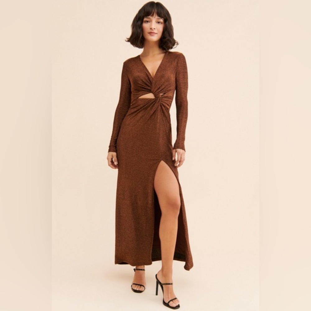 Significant Other Kyla Metallic Long Sleeve Dress Bronze‎